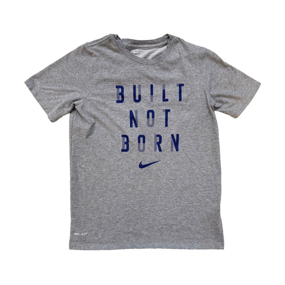 Nike Dri-FIT Shirt‎ Youth Medium Gray Built Not Born Graphic Athletic Crewneck